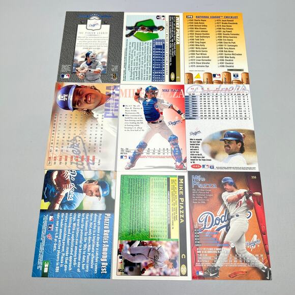 MLB Mike Piazza Los Angeles Dodgers Baseball Trading Card Lot of 9 - Picture 2 of 3
